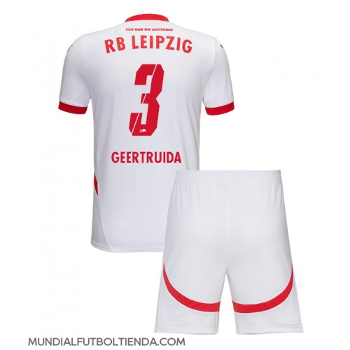 Camiseta RB Leipzig Lutsharel Geertruida #3 Primera Equipación Replica 2024-25 para niños mangas cortas (+ Pantalones cortos)